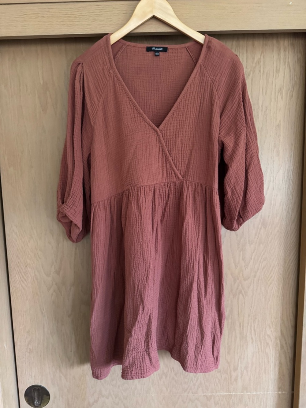 Madewell Rust-Red Cotton Gauze V-Neck Dress